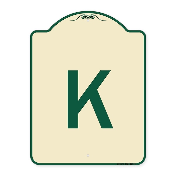 Designer Series Sign W/ Letter K, Tan & Green Heavy-Gauge Aluminum Sign, 24" x 18", TG-1824-22944